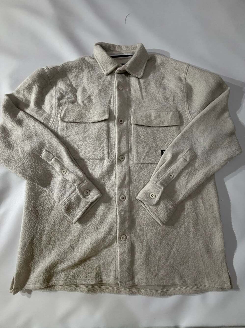 DR Essentials Cream Beige Fleece Shacket Button Down Shirt Jacket Size M